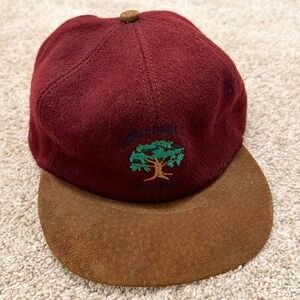 90s Vintage Wool Leather 6 Panel Strapback Hat | Burgundy | Made in USA